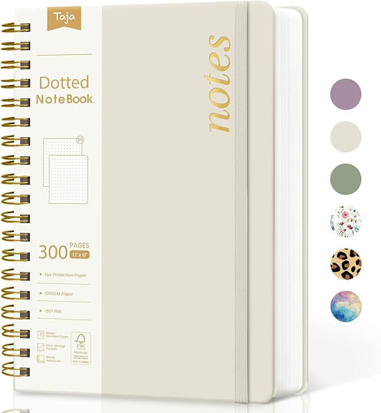 Spiral Dotted Notebook Journal for Work, 300 Pages, Thick B5 (7.1"x10") Bullet Dotted Journal for Women & Writing, Hardcover Notebook for Note Taking, Perfect for Work School Note Taking Business, Grey Beige-DeskLoop Office
