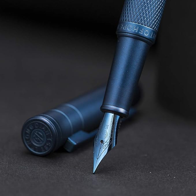 Hongdian 1851 Dark Blue Forest Fountain Pen Medium Nib, Classic Design with Converter and Metal Pen Case