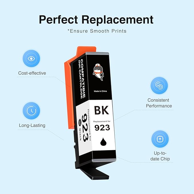 923 Ink Cartridges Combo Pack Without Chip Replacement for HP 923 Ink Cartridges for hp Printers Work for HP OfficeJet 8130e 8135e 8138e 8139e 8130 OfficeJet 8120 8122e 8123 Printer,4 Pack-DeskLoop Office