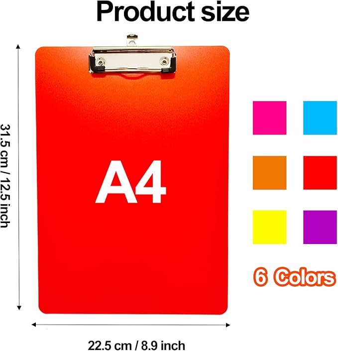 smilixin 6 Pack Plastic Clipboards, Office Clipboards Standard A4 Letter Size - Image 2