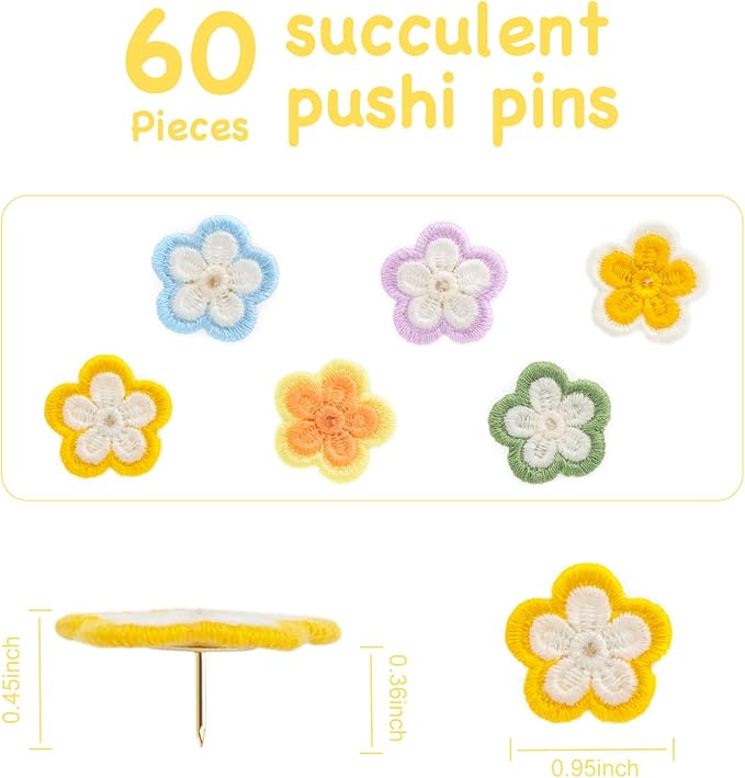 60 Pieces Sunflower Decorative Pushpins Flower Thumb Tacks Decorative Florest - Image 3