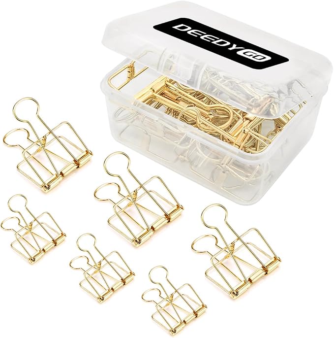 DEEDYGO 20 PCS Gold Wire Binder Clips, Office School Supplies, Food Packages by DEEDYGO
