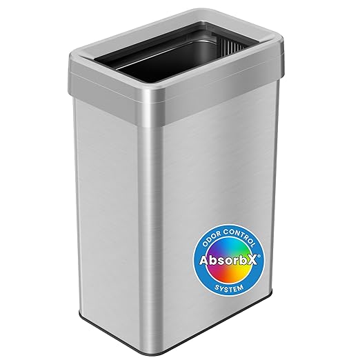 iTouchless 16 Gallon Open Top Kitchen Trash Can Recycling Bin with Double Odor Filters, 60 Liter Rectangular Stainless Steel Recycler for Home Office Business Work Store Restroom Retail Shop Garage-DeskLoop Office