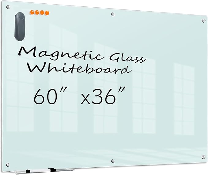 KIZZBY Glass Dry Erase Board - Magnetic Whiteboard, 60"X36" Frameless White Board Clear Glass Boards with Super Strong Magnets, Wall Mounted for Office, Classroom and Home-DeskLoop Office