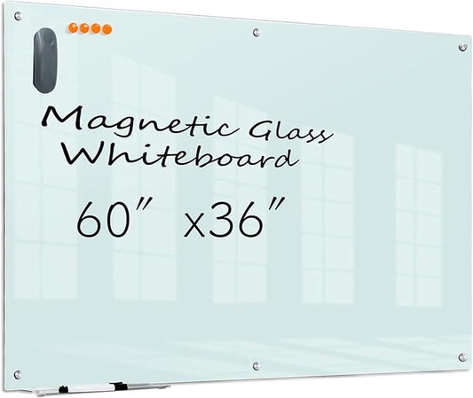 KIZZBY Glass Dry Erase Board - Magnetic Whiteboard, 60"X36" Frameless White Board Clear Glass Boards with Super Strong Magnets, Wall Mounted for Office, Classroom and Home-DeskLoop Office