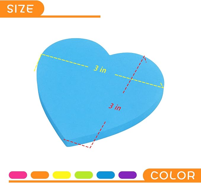 Heart Shape Sticky Notes 6 Color Bright Colorful Sticky Pad 75 Sheets/Pad - Image 4