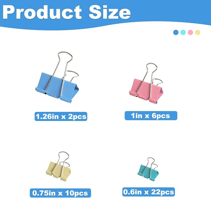 40-Pack Colorful Binder Clips, Strong-Binder Clamps - Image 3