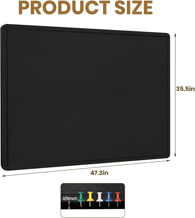 Large Bulletin Board, 48 X 36 inches Felt Board Notice Pin Board, Self-Adhesive - Image 4