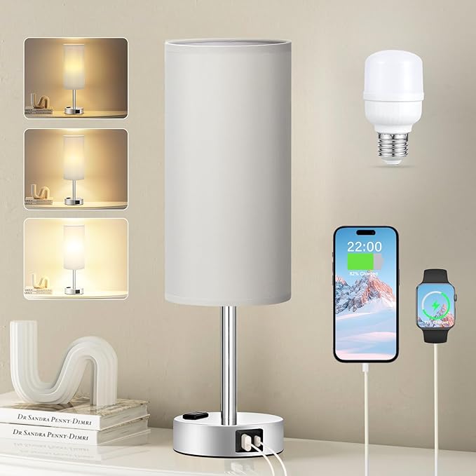 Fenmzee Light Grey Table Lamp for Nightstand by Fenmzeelighting
