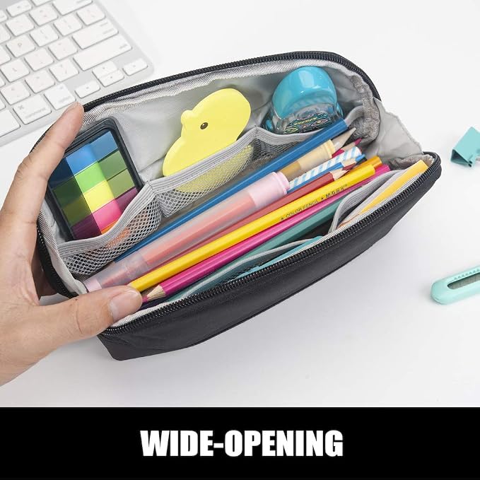 Sooez Wide-Opening Pencil Pen Case, Lightweight & Spacious Pencil Pouch Zipper - Image 3