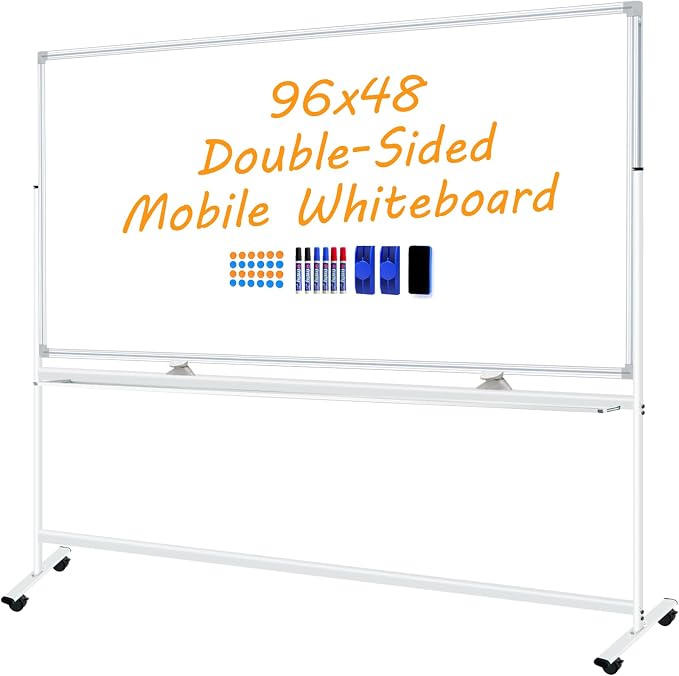 BSTPCOO Large Double-Sided Magnetic Mobile Whiteboard 96" x 48", Rolling by BSTPCOO