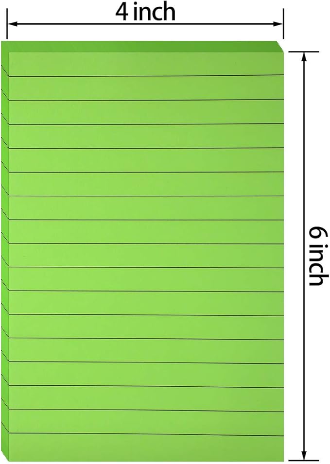 Outus 36 Pack Lined Sticky Notes 4 x 6 Inch Colorful Note Pads Back to School Lines Bright Ruled Self Sticky Pads Memos for Teacher School Classroom Office Supplies, 6 Colors (Fresh Color)-DeskLoop Office
