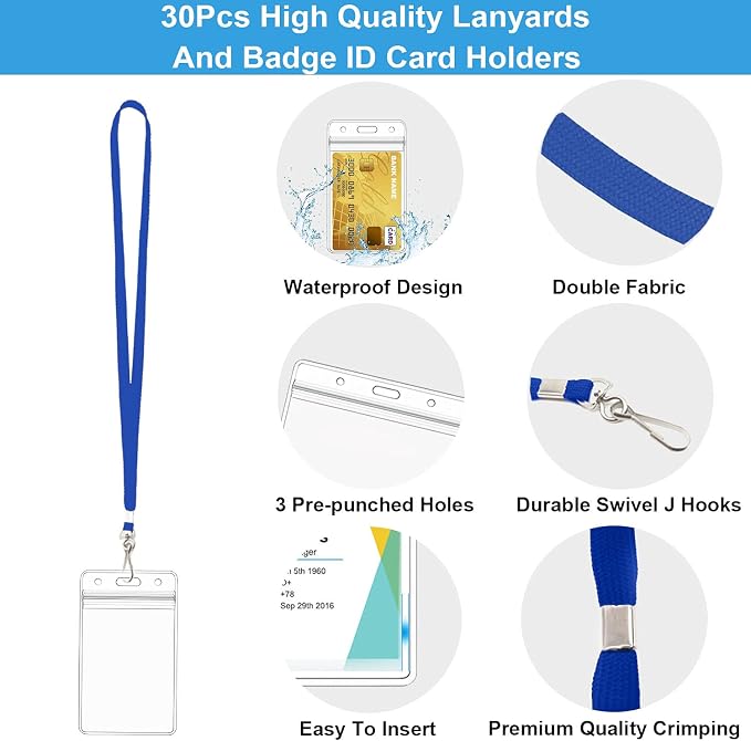 30Pcs Clear Plastic Vertical Name Tags Badge ID Card Holders and 30Pcs Flat - Image 3