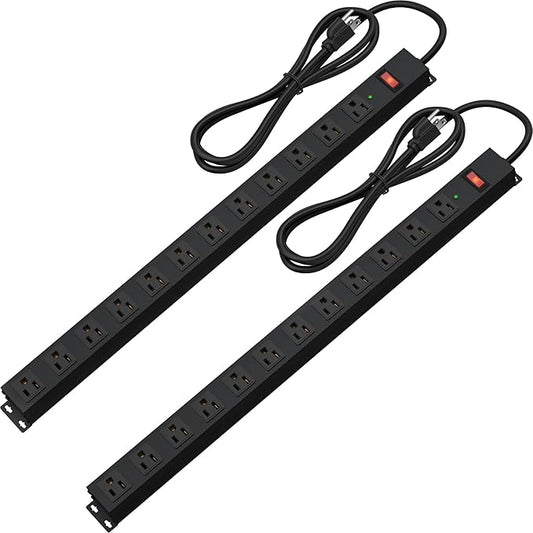 12 Outlet Long Power Strip Surge Protector with 2100 Joules, 6FT Power Cord, Wide Spaced Outlet Power Bar, Overload Protection Switch, Industrial Heavy Duty for Work Bench, Shop, Garage (Black),2 Pack-DeskLoop Office