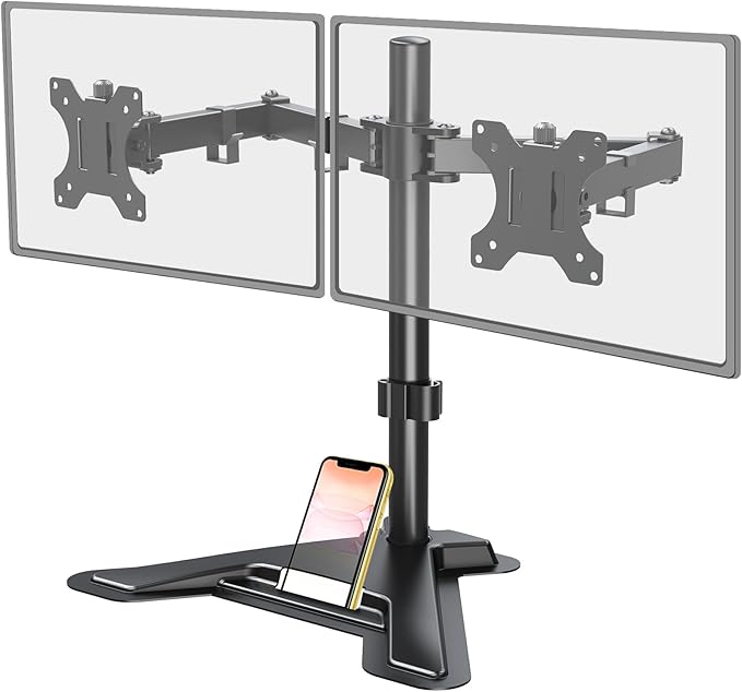 MOUNT PRO Dual Monitor Stand, Free-Standing Full Motion Monitor Desk Mount Fits 2 Screens up to 27 inches,17.6lbs with Height Adjustable, Swivel, Tilt, Rotation, VESA 75x75 100x100, Black-DeskLoop Office