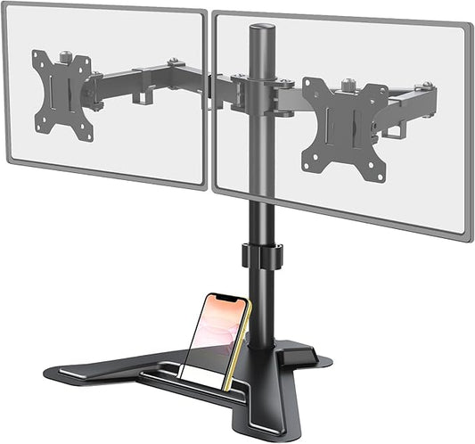 MOUNT PRO Dual Monitor Stand, Free-Standing Full Motion Monitor Desk Mount Fits 2 Screens up to 27 inches,17.6lbs with Height Adjustable, Swivel, Tilt, Rotation, VESA 75x75 100x100, Black-DeskLoop Office