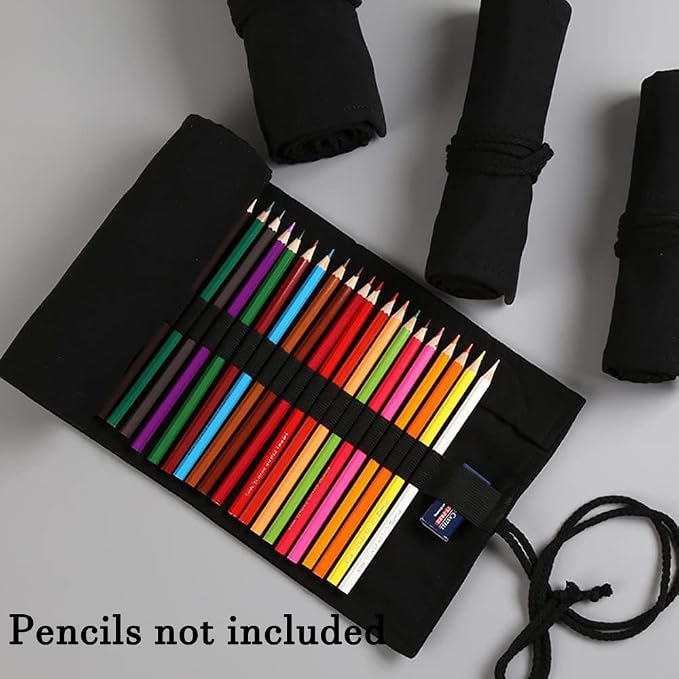 DIYOMR 24/36/72 Slots Pencil Wrap Pencil Rolls, Artist Colored Pencils Roll Up - Image 2