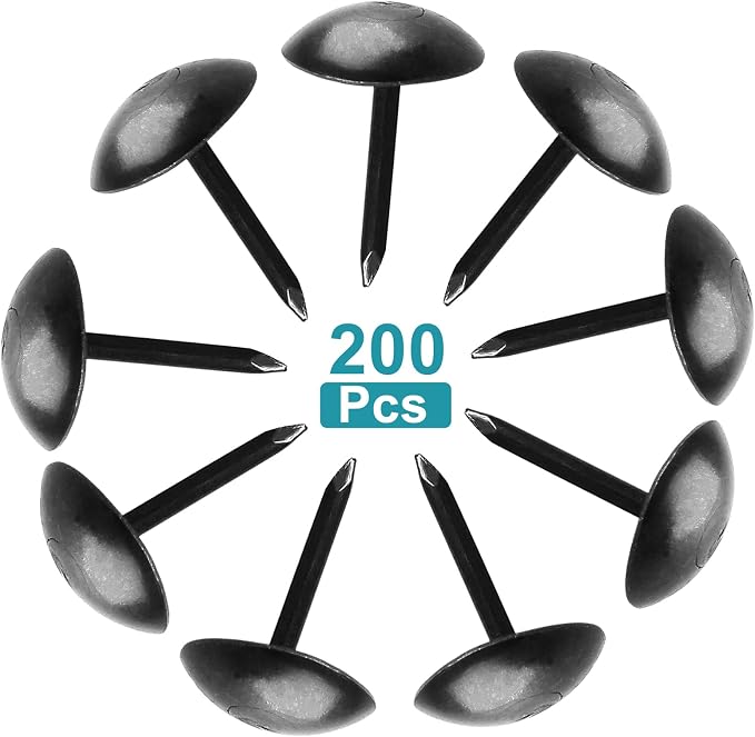 Piutouyar 200 Pcs Black Upholstery Tacks Antique Metal Thumb Tacks Round Head - Image 5