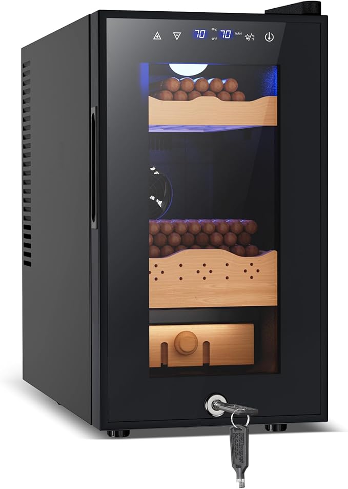 Electric Cigar Humidor Cabinet 25L, Tylza Electric Humidors for Cigars with Temp & Humidity Control, Digital Hygrometer, Lock, Refrigerator, Cigar Humidors with Cedar Wood Drawer Shelves, 170 Cigars-DeskLoop Office