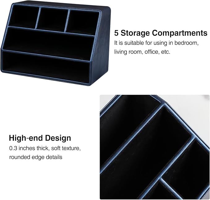 PU Leather Desk Organizer, Luxury Remote Control Holder - Image 5