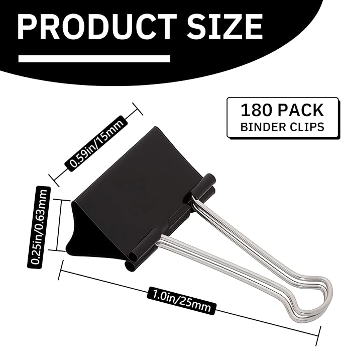 180 Pcs Small Binder Clips Black, 0.59 in/15mm Mini Binder Paper Clips - Image 3