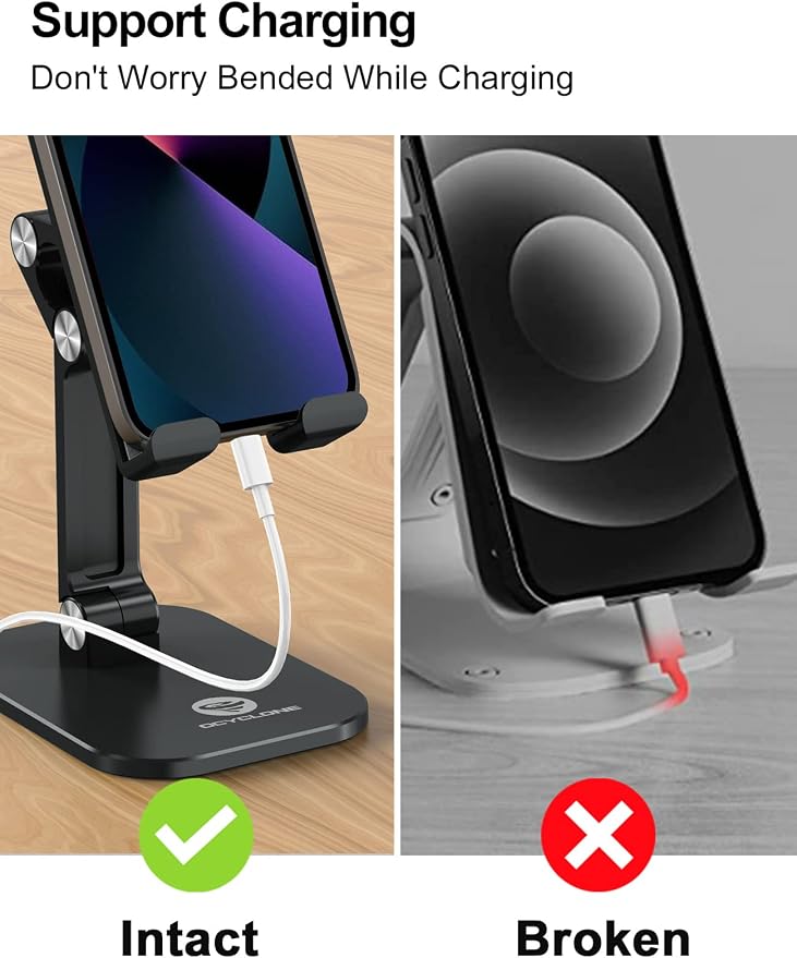 OCYCLONE Cell Phone Stand + 2 PCS Cable Organizer, Angle Height Adjustable - Image 8