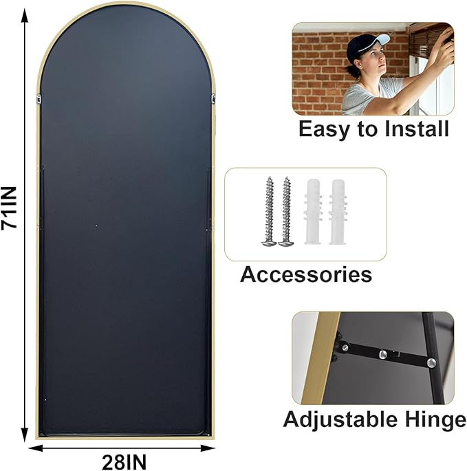 HARRITPURE 28" x 71" Full Length Mirror - Aluminum Alloy Frame Full Body Mirror - Gold Extra Large Floor Mirrors for Bedroom, Living Room, Bathroom-DeskLoop Office
