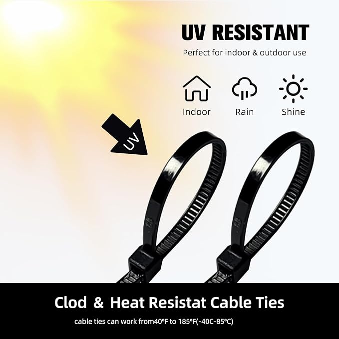 Zip Ties 8 inch, 1000 Pack Black Zip Ties, Self-Locking Nylon Cable Ties - Image 4