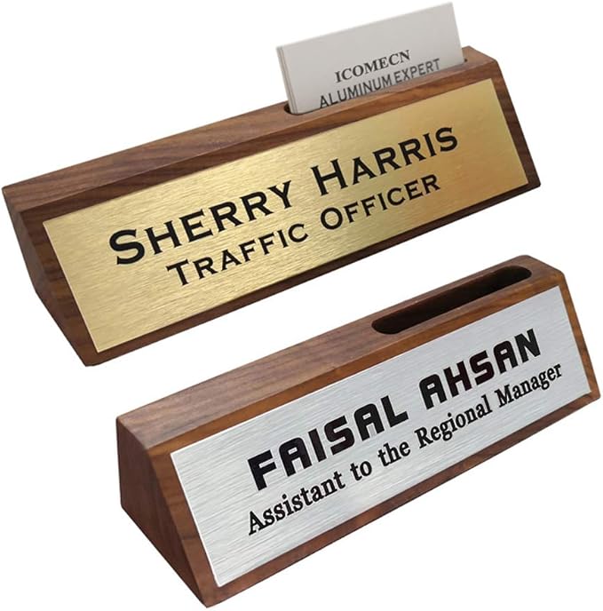 Personalized Business Desk Name Plate with Card Holder Custom Desk Nameplate Support Adding Logo 2" x 8"-DeskLoop Office