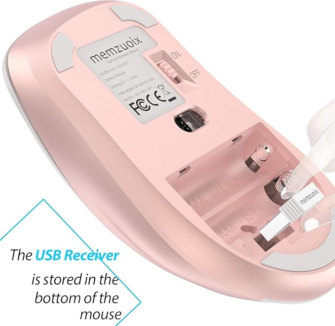 memzuoix 2.4G Wireless Mouse, 1400 DPI Computer Mice with USB Receiver, Portable Wireless USB Mouse Battery Powered Cordless Mice for Laptop, PC, Desktop, 5 Buttons (White Pink)-DeskLoop Office