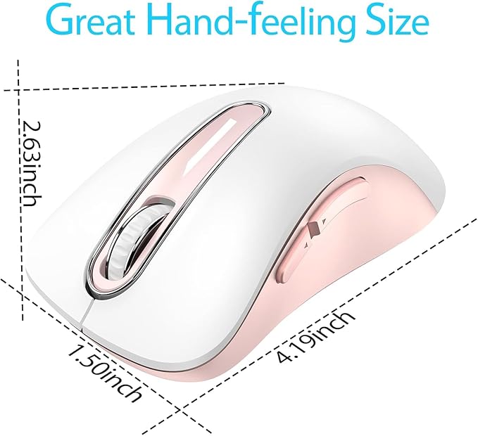 memzuoix 2.4G Wireless Mouse, 1400 DPI Computer Mice with USB Receiver, Portable Wireless USB Mouse Battery Powered Cordless Mice for Laptop, PC, Desktop, 5 Buttons (White Pink)-DeskLoop Office