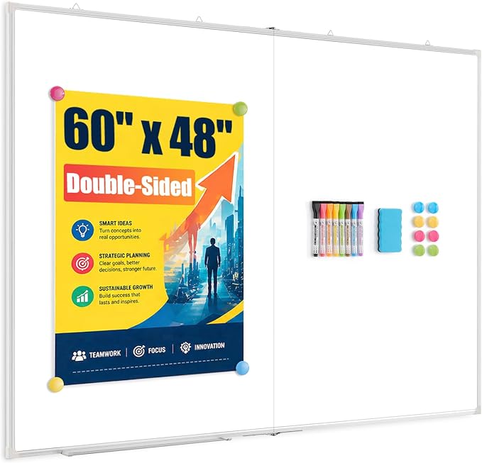 60" x 48" Double-Sided Large White Board, Foldable Magnetic Whiteboard Dry by AMUSIGHT