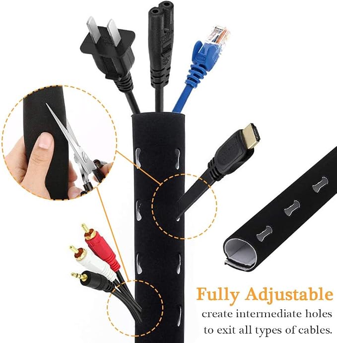 120" Neoprene Cable Management Organizer, Reversible Flexible Cuttable DIY Hole - Image 4