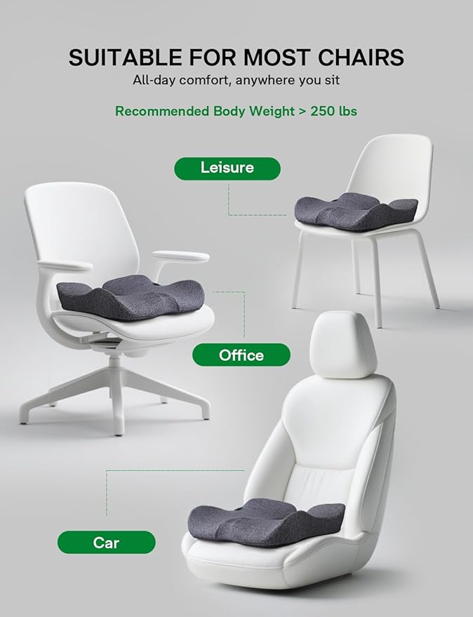 Seat Cushion, SC 200G Seat Cushions for Office Chairs, Car Seat, Wheelchair - Sciatica & Tailbone & Coccyx Pain Relief Pillow for Driver Sedentary People（Size:22.8 * 16.5 * 4.3 in-Grey）-DeskLoop Office