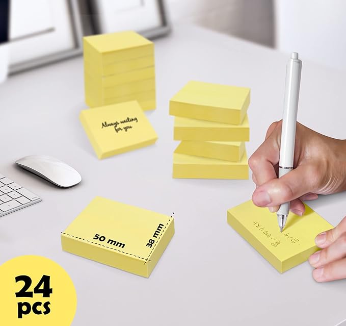 24 Pads Mini Sticky Notes,2 x 1.5 Sticky Notes Small,2400pcs Notes Pads,Strong Self-Adhesive Notes,Yellow Bulk Tiny Pads Easy to Post Notes for Office Supplies,School,Daily Life(100 Sheets/Pad)-DeskLoop Office