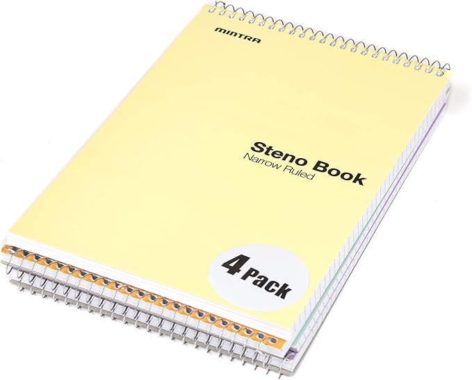 Mintra Office Steno Book - (Pastel Colors, 4 Pads/Pack, Narrow Ruled) - 6inx9in, 70 Sheets, Notebook for writing notes in school, university, college, work, office-DeskLoop Office