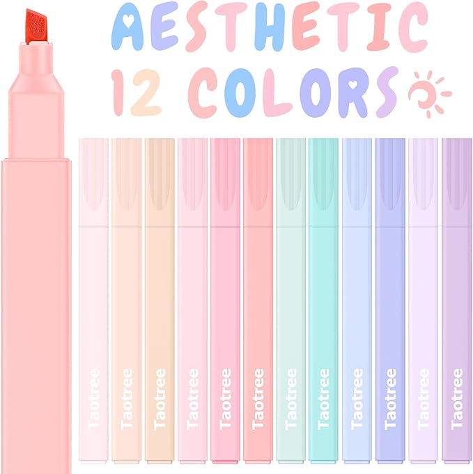 Taotree 12Pcs Aesthetic Cute Highlighters Assorted Colors, Back to School | - Image 3