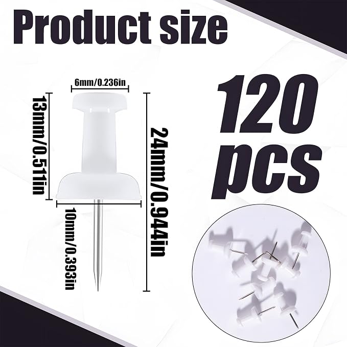 VAPKER Push Pins Tacks 120Pcs White Thumb Tacks Larger Size Pin Map Tacks - Image 2