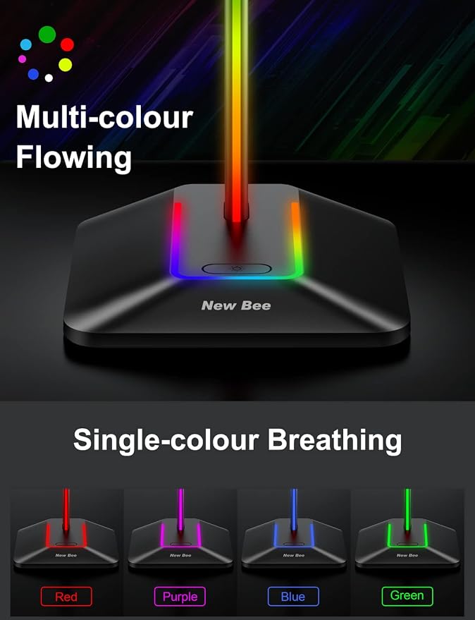 New Bee Headphone Stand with RGB Lighting, Sturdy Aluminum Gaming Headset - Image 2