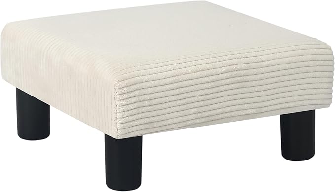 Joveco Small Foot Stool Ottoman, Corduroy Square Footstool Upholstered Footrest Foot Rest for Chair, Under Desk, Office, Living Room, Thick Stripes White-DeskLoop Office