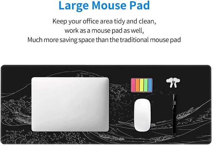 Japanese Sea Wave Large Mouse Pad, Anime Black Gaming, Extended Kanagawa Mat - Image 7