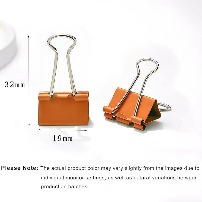 50 Pack Small Orange Binder Clips 3/4 Inch, Colored Little Paper Clamps - Image 2