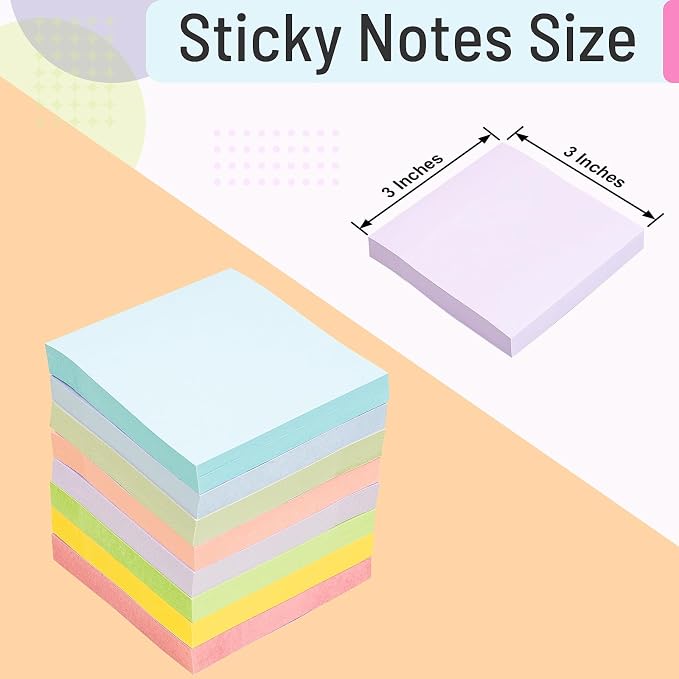 Sticky Notes 3x3 Inches, 8 Pads, 800 Sheets, 8 Color Sticky Note Pads, Premium - Image 3