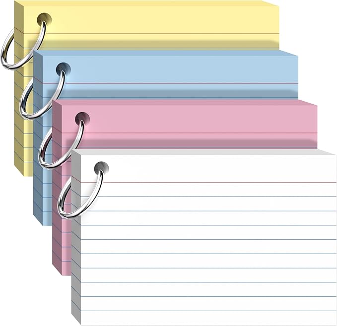 Index Cards 4x6 with Ring, 160 Sheets, Ruled Colored Flash Cards by Ciphyfee