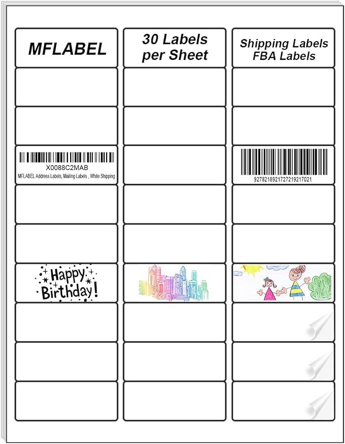 MFLABEL Address Label, 30-UP White Shipping Labels by MFLABEL
