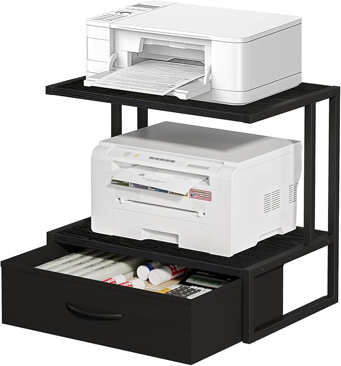 Printer Stand with Storage for Desk, with Fabric Drawer Desktop Printer Stand by VYUOL