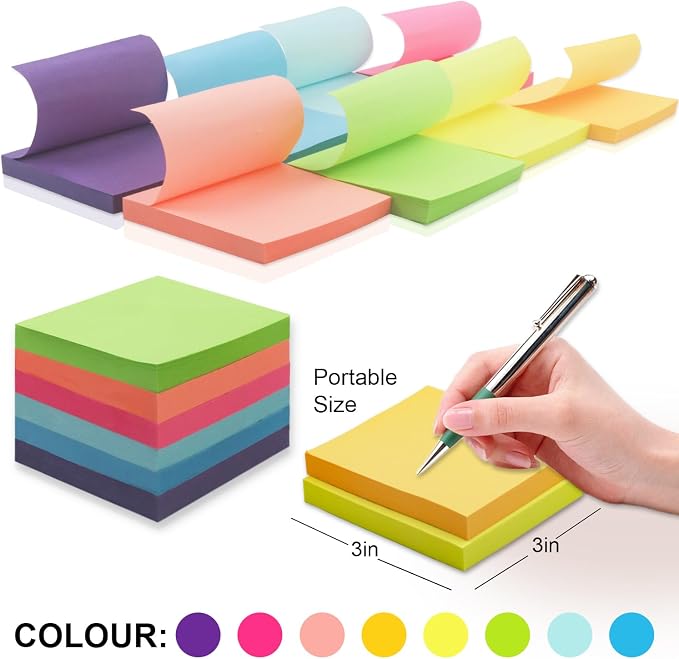 Sticky Notes 3x3, 8 Pack Sticky Pads 100 Sheet/Pad, Bulk Sticky Note Pads - Image 2