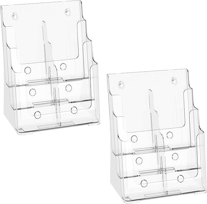 zavekia 2 Pack 3 Tier Acrylic Brochure Holder 8.5 x 11 inch, Magazine Holder by zavekia
