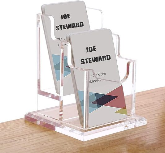 PARTSPOWER Acrylic Business Card Holder for Desk, Vertical Clear Business Name Card Display Stand, Desk Accessory Business Name Card Organizer (Vertical, 2-Slot)-DeskLoop Office