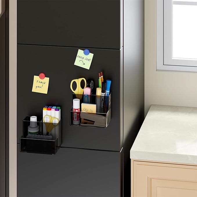 Marbrasse Acrylic Magnetic Pen Holder, 2 Pack Dry Erase Marker Holder, Magnetic Whiteboard Pencil Holders for Refrigerator, Locker, School and Office,Grey